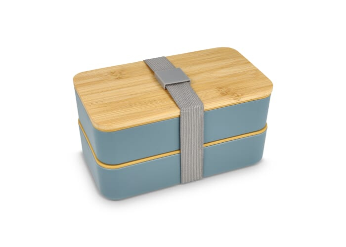 Boîte repas publicitaire recyclée avec couverts Bleu pastel